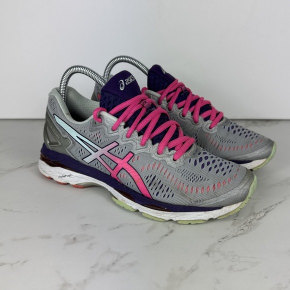 Asics Gel Kayano Running Shoes Womens 7.5 Gray Pink Walking Active Sneaker Teal - Picture 4 of 10